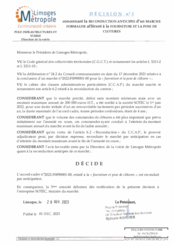 Décision n°1 concernant la reconduction anticipée d'un marché formalisé afférent à la fourniture et la pose de clôtures 