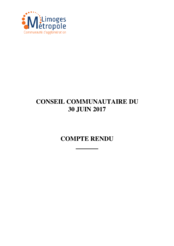 Compte rendu du Conseil Communautaire du 30 juin 2017