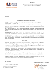 Décision concernant l'octroi d'un mandat spécial à Monsieur Philippe JANICOT