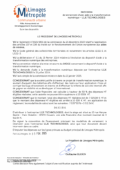 Décision concernant le versement d'une aide à la transformation numérique - LIJE TECHNOLOGIES