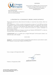 Décision concernant la défense de la Communauté Urbaine Limoges Métropole suite à la requête introduite par Madame NEPOMIACHTY