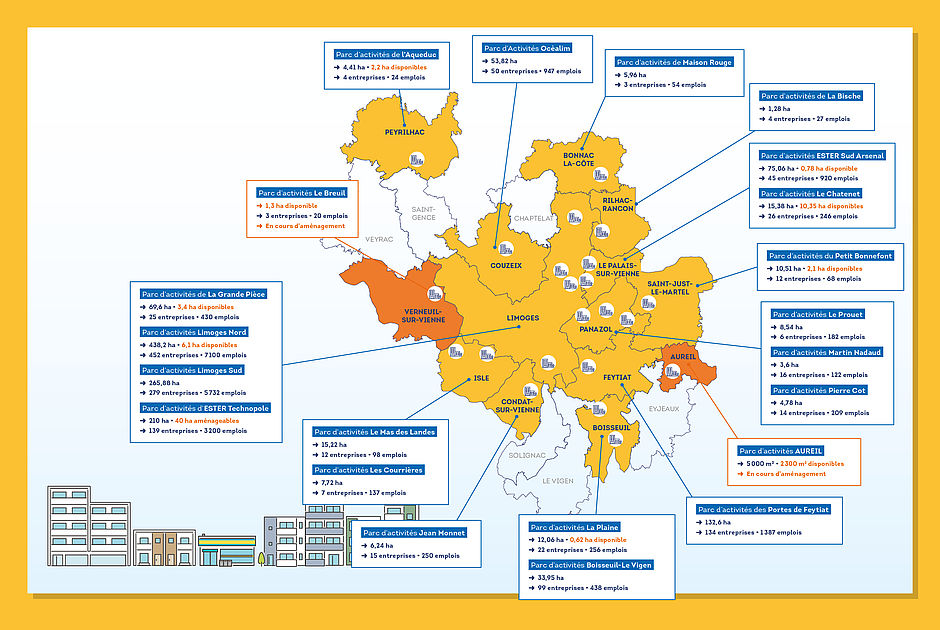 Carte des zones d'activités de Limoges Métropole 