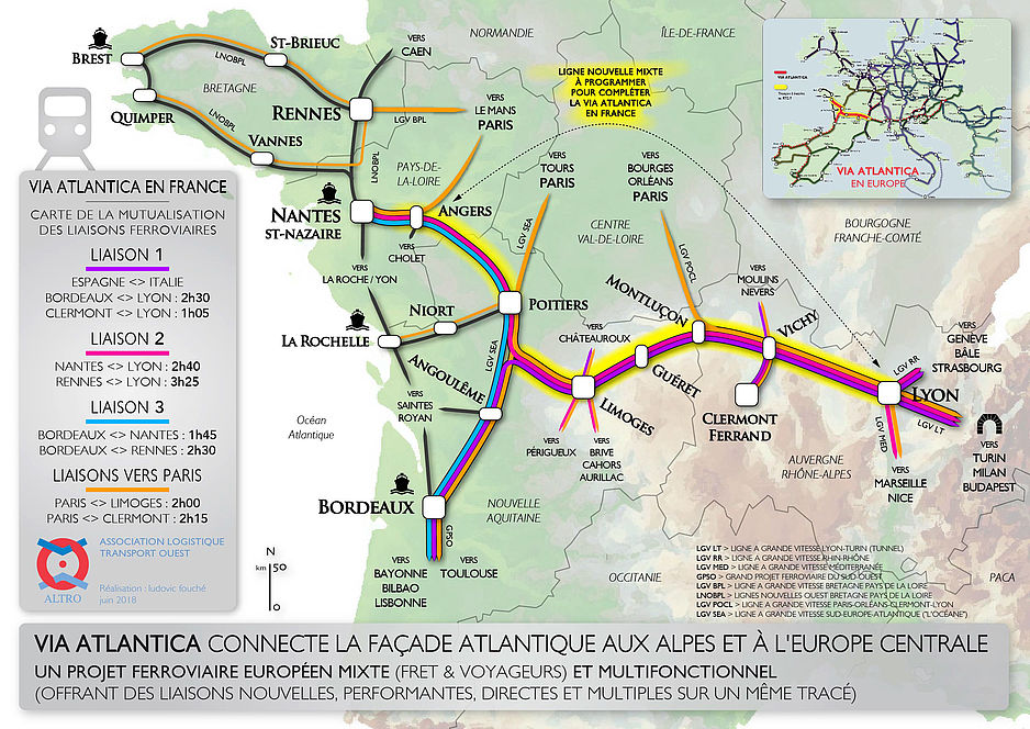 Image du tracé ferroviaire du projet Via Atlantica. - Agrandir l'image (fenêtre modale)