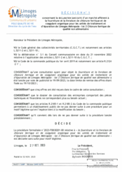 Décision n°1 concernant la déclaration sans suite d'un marché afférent à la fourniture et la livraison de chlorure ferrique et de coagulant organique pour les unités de traitement et d'épuration de Limoges Métropole - lot 2