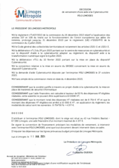 Décision de versement d'une aide à la Cybersécurité PDJ LIMOGES