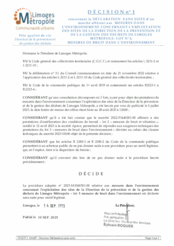 Décision n°1 concernant la déclaration sans suite d'un marché afférent aux mesures dans l'environnement concernant l'exploitation des sites de la direction de la prévention et de la gestion des déchets de limoges métropole- lot n°3