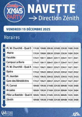Horaires navettes lovezly Xsmas Party 2025 Zénith de Limoges