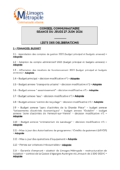 Liste des délibérations du conseil communautaire du 27 juin 2024