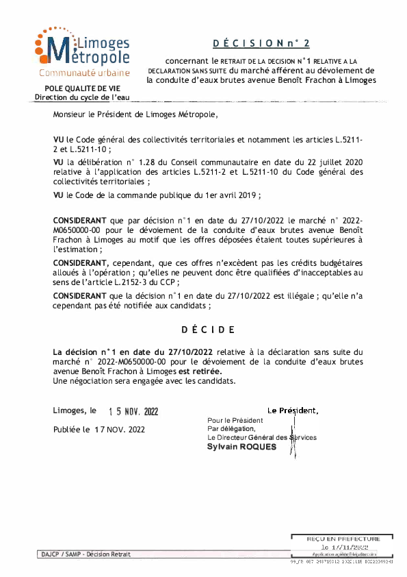 Décision n°2 concernant le retrait de la décision n°1 relative à la