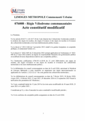 Régie n° 076008 Vélodrome communautaire - acte constitutif modificatif