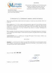 Décision concernant la défense de la Communauté Urbaine Limoges Métropole suite à la requête introduite par la Mutuelle Assurance Instituteur France (MAIF) 