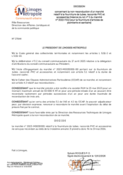 Décision concernant la non-reconduction d’un marché relatif à la fourniture de tubes, raccords PVC et accessoires (relance du lot n° 2 du marché n° 2022-F012 pour la fourniture d’articles de plomberie et sanitaire)