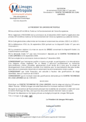 Décision de versement d'une aide "1er pas vers l'innovation" à CENTRE TECHNIQUE DE L'EAU LIMOGES