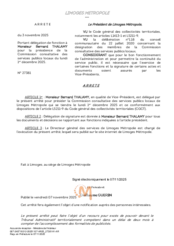 Arrêté portant délégation de fonction à Monsieur Bernard THALAMY pour la présidence de la Commission consultative des services publics locaux du 1er décembre 2025