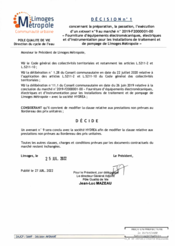 Décision n°1 concernant un avenant n°9 au marché n°2019-F2000001-00 "Fourniture d'équipements électromécaniques, électriques et d'instrumentation pour les installations de traitement et de pompage de Limoges Métropole"
