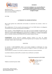 Décision concernant la résiliation d’un marché afférent à une étude préalable de délimitation de sites patrimoniaux remarquables sur les communes de Limoges et Feytiat