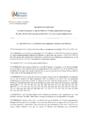 Décision concernant la saisine de Monsieur le Juge des Référés du Tribunal administratif de Limoges à fins de référé expertise dans le cadre des travaux publics sis à Limoges, quartier Sainte Félicité