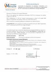 Décision n°1 concernant la préparation, la passation, l'exécution et le règlement d'un marché de gré à gré afférent à l'organisation du 15ème anniversaire du ZENITH de Limoges Métropole