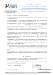 Décision n°1 concernant la reconduction anticipée de l'accord cadre afférent à l’entretien du patrimoine routier de Limoges Métropole : Lot 2 : Traitement des déchets d'aspiratrice