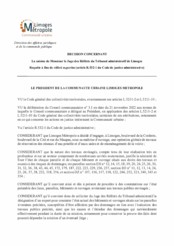 Décision concernant la saisine de Monsieur le Juge des Référés du Tribunal administratif de Limoges-Requête à fins de référé expertise dans le cadre des travaux publics sis à LIMOGES, boulevard de la Corderie, boulevard de la Cité, Maupas