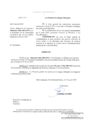 Arrêté portant délégation de fonction à Monsieur Gilles BEGOUT pour la présidence de la Commission consultative des services publics locaux du 22 février 2023