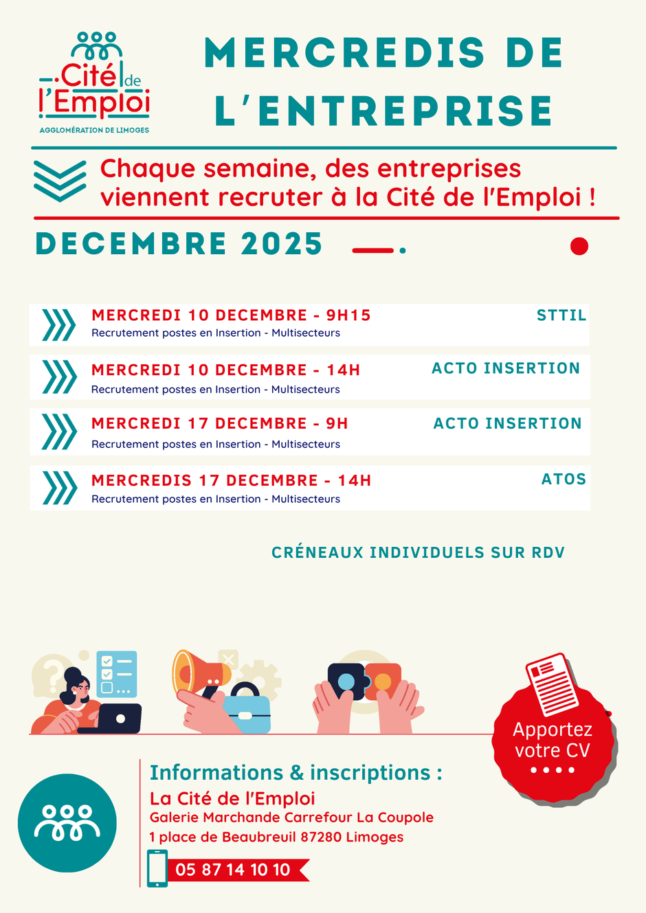 Les mercredis de l'emploi de décembre Limoges Métropole