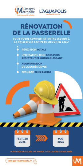 Illustration panneau travaux 2026 passerelle L'Aquapolis Limoges Métropole - Agrandir l'image (fenêtre modale)
