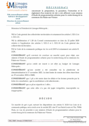 Décision n°1 concernant la préparation, la passation, l'exécution et le règlement d'un marché de gré à gré afférent à une mission d'étude de programmation urbaine pour le centre-bourg de la commune du Palais-sur-Vienne 