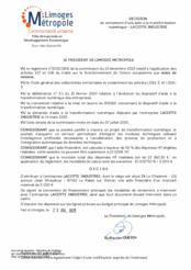 Décision de versement d'une aide à la transformation numérique LACOTTE INDUSTRIE