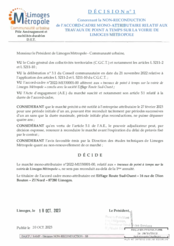 Décision n°1 concernant la non-reconduction de l'accord-cadre mono-attributaire relatif aux travaux de point à temps sur la voirie de Limoges Métropole