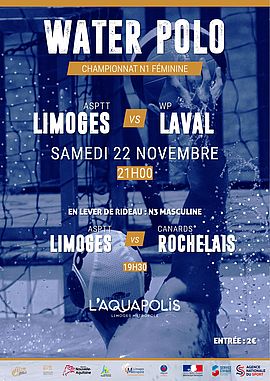 Affiche match water polo 22 novembre 2025 Limoges Métropole - Agrandir l'image (fenêtre modale)
