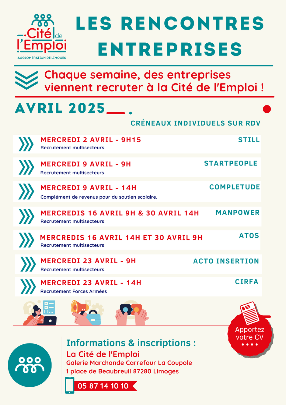 Rencontres entreprise cité de l'emploi à Limoges en avril 2025 