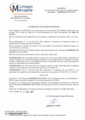 Décision de versement d'une aide à la transformation numérique CARRIERES DE FEYTIAT