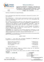 Décision n°4 concernant un avenant n°1 à l'opération de construction d'un bâtiment à usage de plateforme industrielle - centre de ressources du traitement des surfaces -Ester Limoges - lot 3