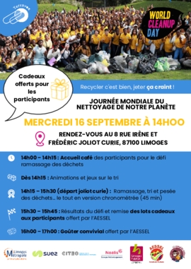 Affiche journée mondiale clean up septembre 2026 Limoges Métropole - Agrandir l'image (fenêtre modale)