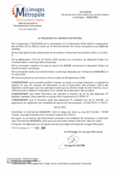 Décision de versement d'une aide à la transformation numérique à l'entreprise AQUILIPLI