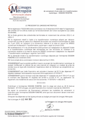 Décision de versement d'une aide à la transformation numérique avec l'entreprise DESIGN FENETRE