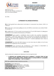 Décision relative à la sélection de candidatures dans le cadre d’un système d’acquisition dynamique afférent à la fourniture de véhicules de transport du matériel roulant de Limoges Métropole