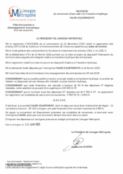 Décision de versement d'une aide à la Transition Hydrique - FAURE EQUIPEMENTS